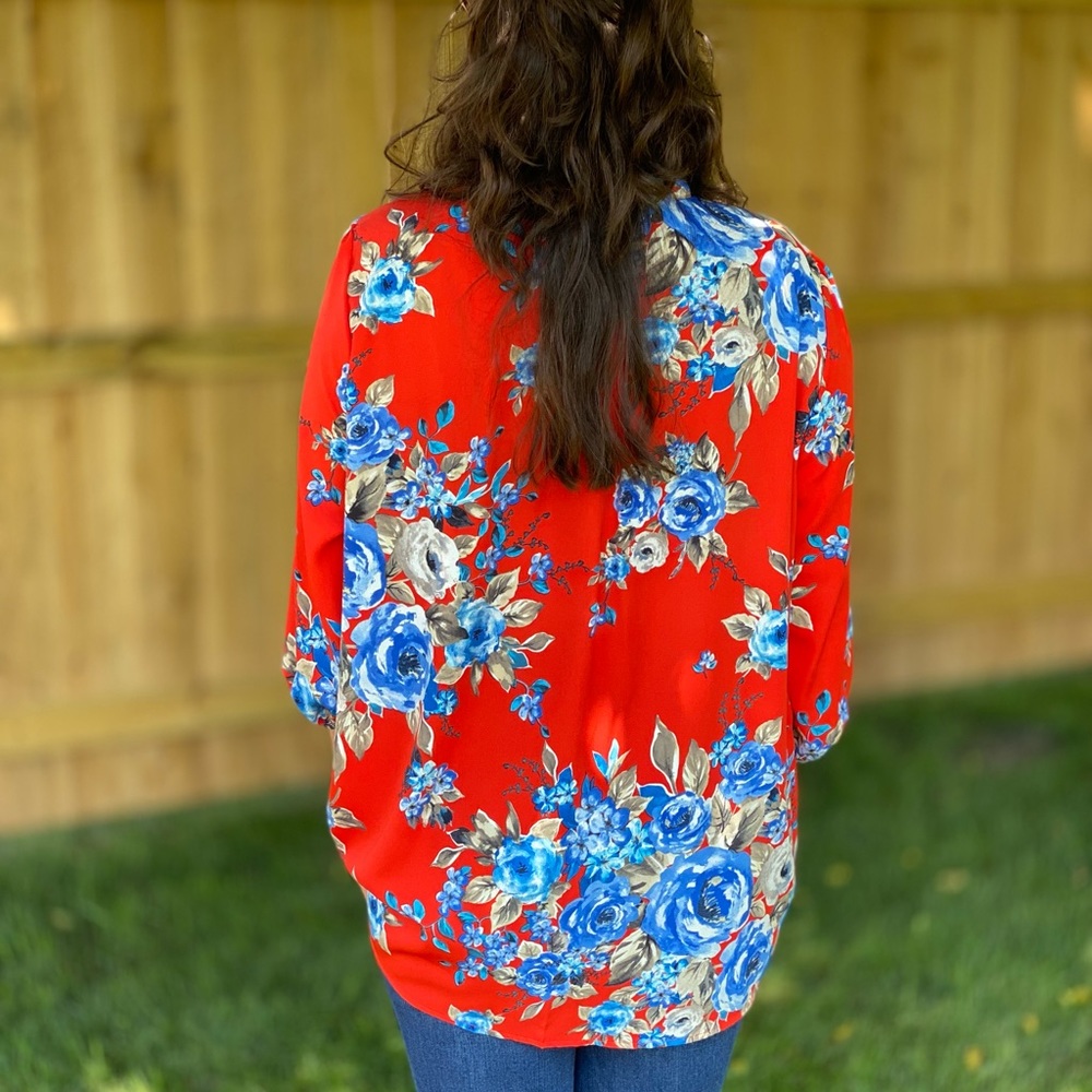 Beautiful floral tie neck blouse